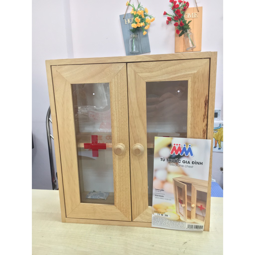 TỦ THUỐC GIA ĐÌNH GỖ CAO SU (33,5x30,5x12,5cm)