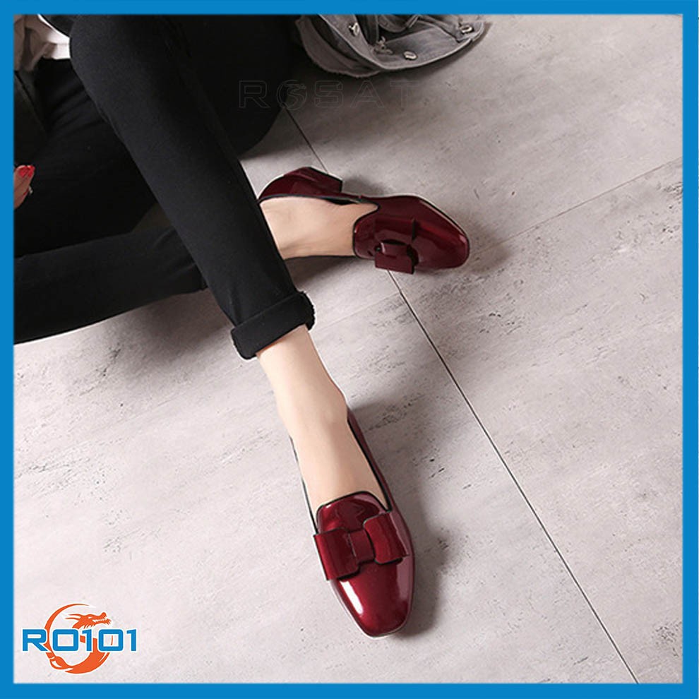 Giày nữ búp bê cao gót 3cm màu đen đỏ thời trang hàng hiệu rosata ro101