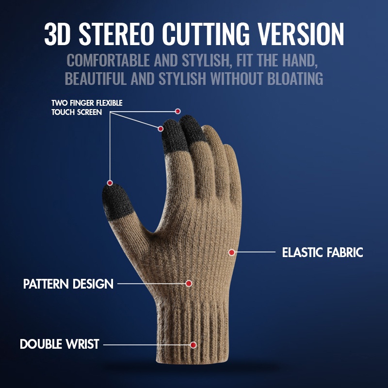 Găng Tay Len Dệt Kim Dày Dặn Giữ Ấm Mùa Đông Có Thể Chạm Màn Hình Cảm Ứng - 30 C Cho Nam