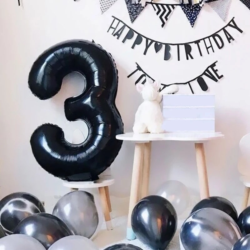Bong Bóng Bơm Hơi Hình Chữ Số Màu Đen 32 Inch Dùng Trang Trí Tiệc Cưới / Sinh Nhật / Sinh Nhật