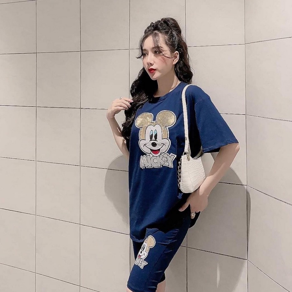 Đồ bộ nữ chất cotton 100% co dãn đanh mịn Mickey MIC002 quần ngố lửng | WebRaoVat - webraovat.net.vn