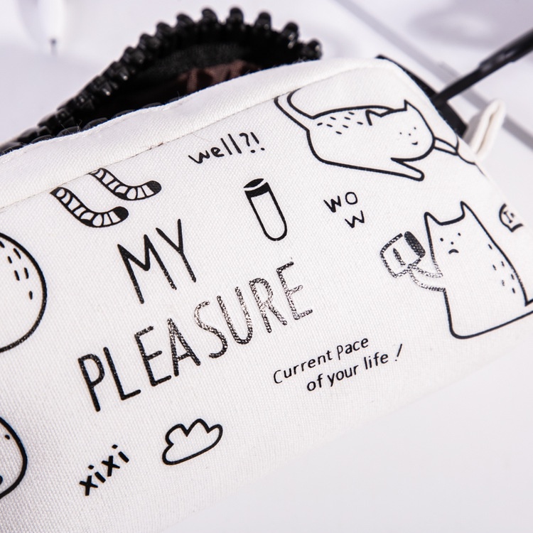 Túi Đựng Bút Màu Trắng Đen Sức Chứa Lớn Có Khóa Kéo Dành Cho Học Sinh