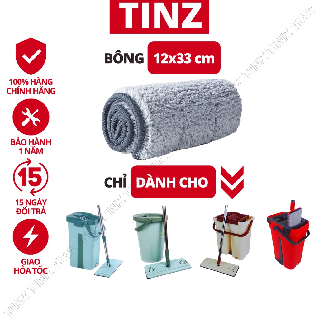 Bông lau nhà thay thế chữ nhật 12x33 cho bộ lau nhà thông minh 2 ngăn TINZ