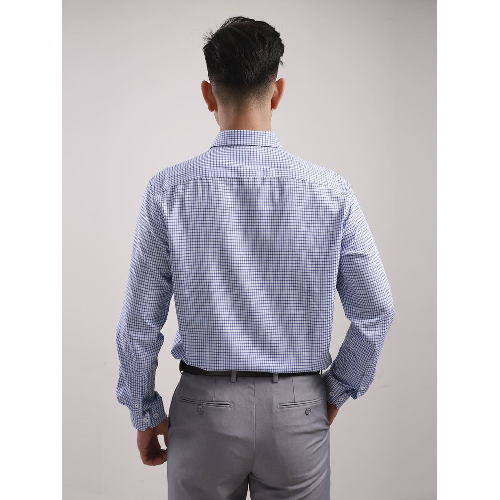 ALS01908 áo sơ mi dài tay Aristino màu xanh dệt kẻ nhỏ, modal, có túi, dáng reguler fit