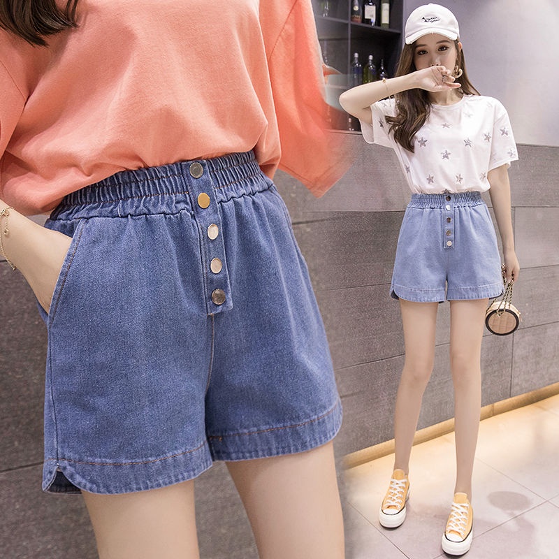 Quần Short Denim Lưng Thun Ống Rộng Thời Trang Cá Tính