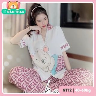 Bộ đồ nữ mặc nhà pyjama nàm thao - lụa mango, cộc tay, quần dài, mẫu thiết kế in 5d thương hiệu -nt12-