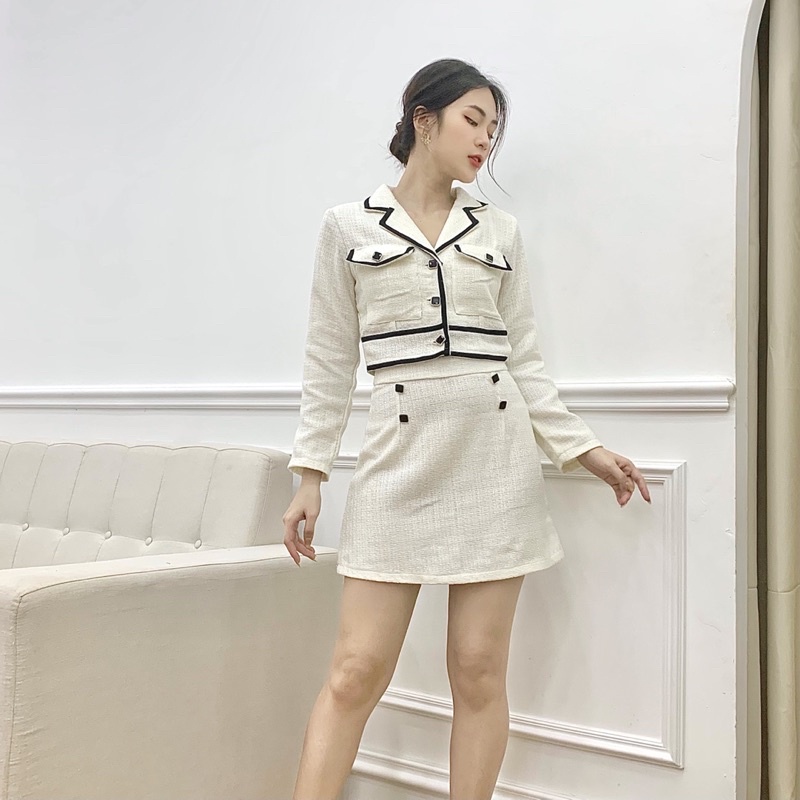 Set áo blazer, áo khoác vest kèm chân váy chữ A chất bố tweed - Audrey studio