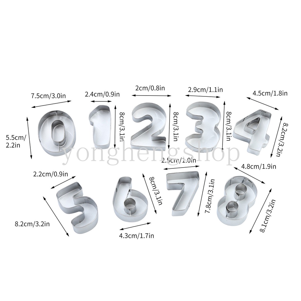 Bộ 9 Khuôn Cắt Bánh Quy Hình Số 3D Bằng Thép Không Gỉ