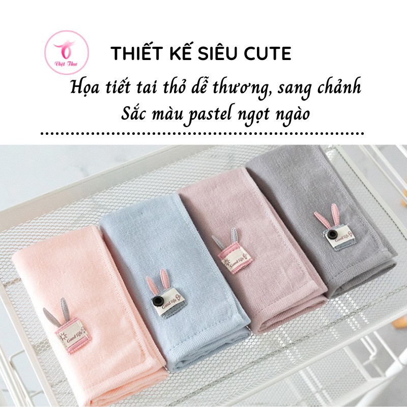 Khăn mặt trẻ em cotton hình tai thỏ cao cấp VIỆT THƯ, siêu mềm mại, siêu thấm hút, 50gr, 25x50cm