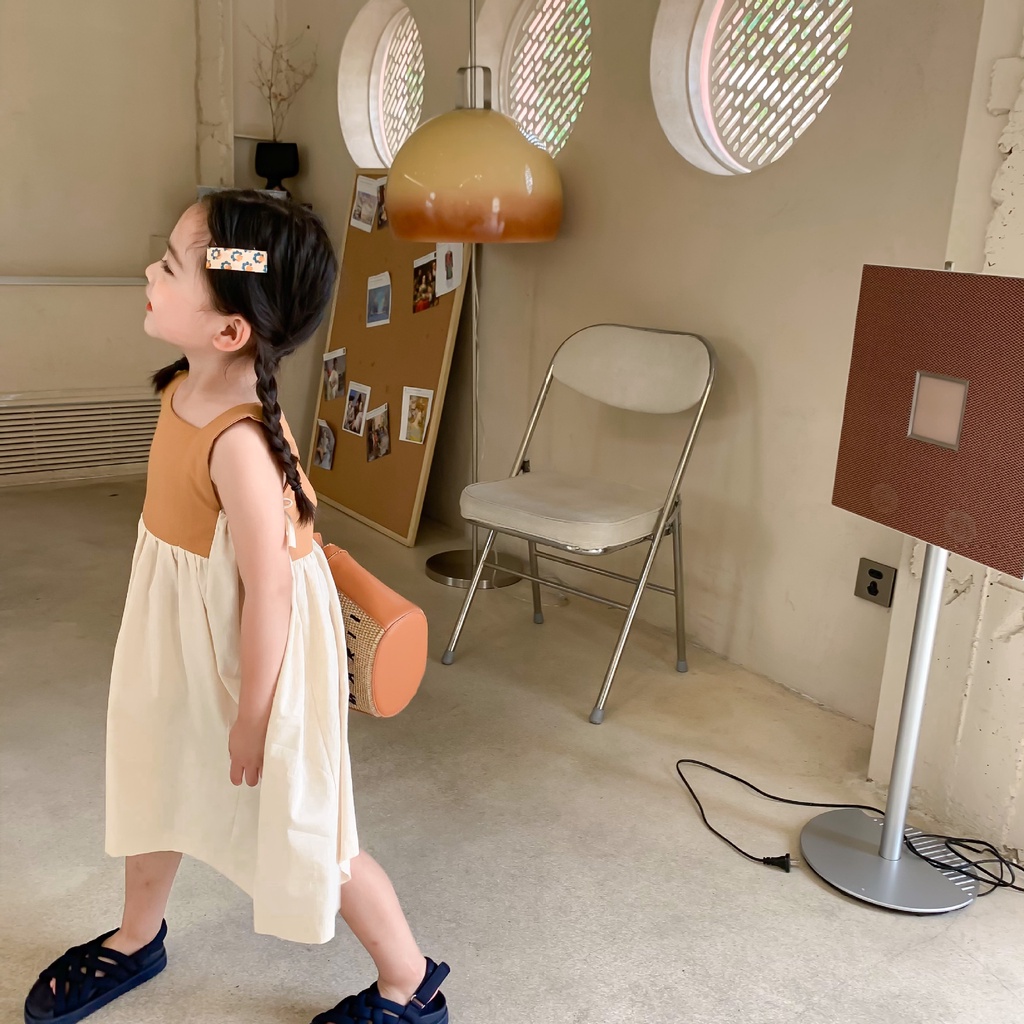 Đầm Không Tay Cổ Yếm Phong Cách Phương Tây Thời Trang Mùa Hè Cho Bé Gái