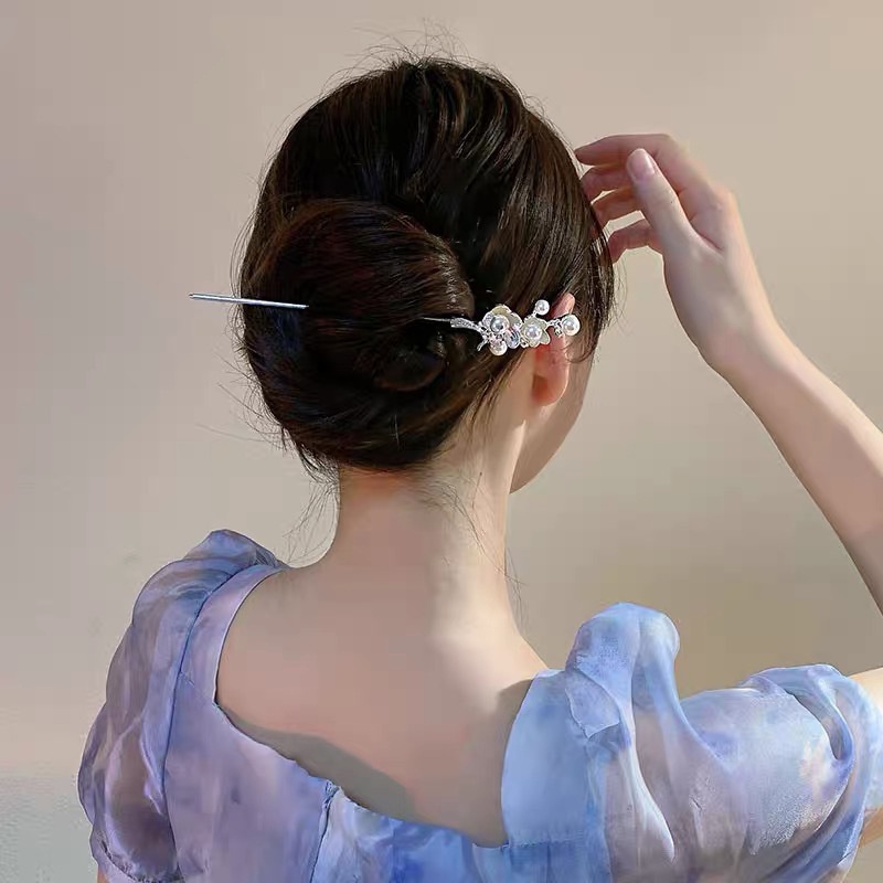 Trâm Cài Tóc Kim Loại Hình Hoa Đính Ngọc Trai Nhân Tạo Thời Trang