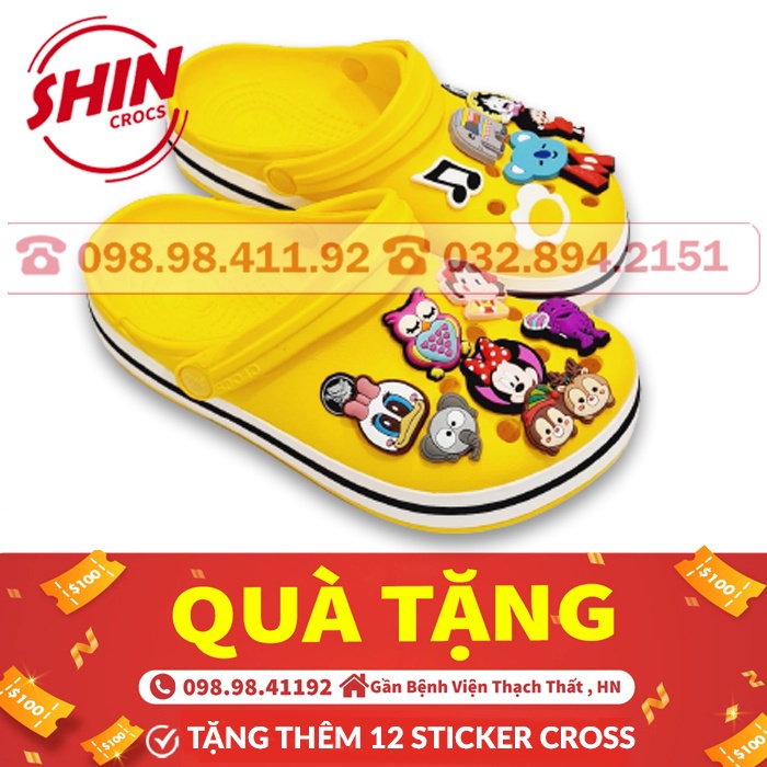 dép crossFREESHIPdép cross đế bánh mì họa tiết vàng viền đen SHINBAN03 tặng thêm 12 sticker cross