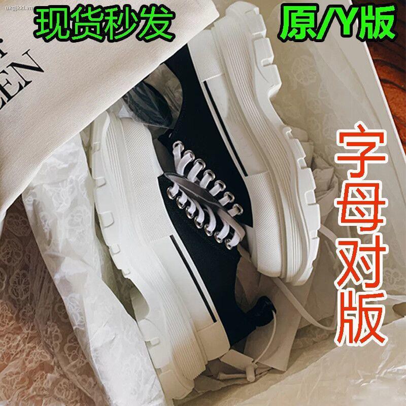☈2021 autumn and summer new McQueen all-match canvas shoes women s casual white single shoes increased thick-soled sponge cake old shoes