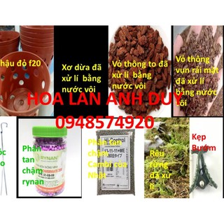 COMBO chậu đỏ + phân tan chậm + giá thể trồng lan vỏ thông, xơ dừa đã qua xử lý nấm( trọn bộ cho một chậu lan)