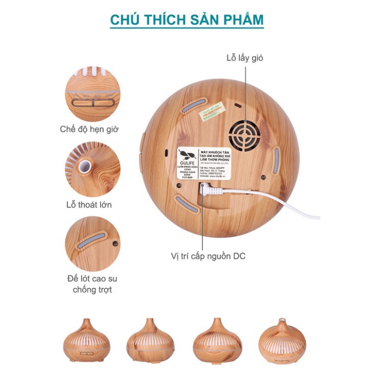 Máy Xông Tinh Dầu CAO CẤPĐèn Xông Khếch Tán Tạo Độ Ẩm Mẫu Đèn Lồng 7 Màu 500ml -Tặng Tinh Dầu 10ml Kèm Remote