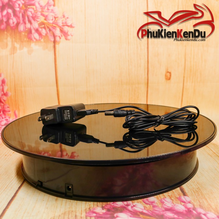 Bàn xoay, đế xoay 360, size 30CM, tải 5KG, mặt mâm phản chiếu đen bóng, xoay mô hình, kính mát, giày dép, dùng PIN+ĐIỆN