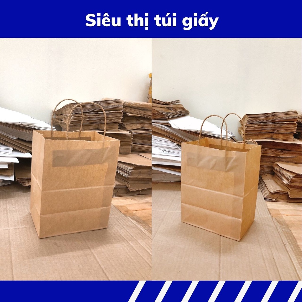 COMBO 50 CHIẾC TÚI GIẤY KRAFT XI MĂNG S2B: 19.5x10x25 cm CÓ QUAI ( ẢNH THẬT SHOP TỰ CHỤP)