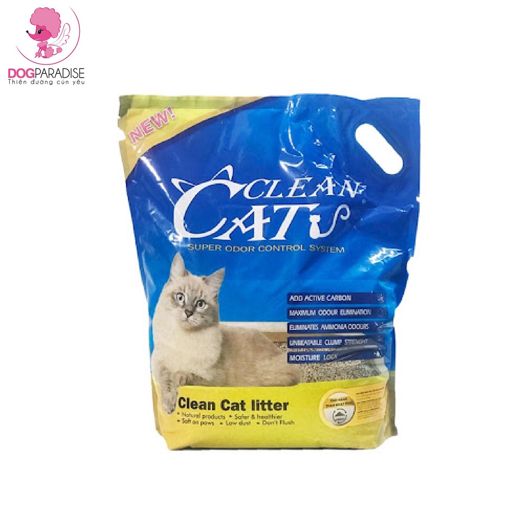 Cát mèo bentonite khử mùi với than hoạt tính CLEAN CAT, bịch 8l - Dog Paradise