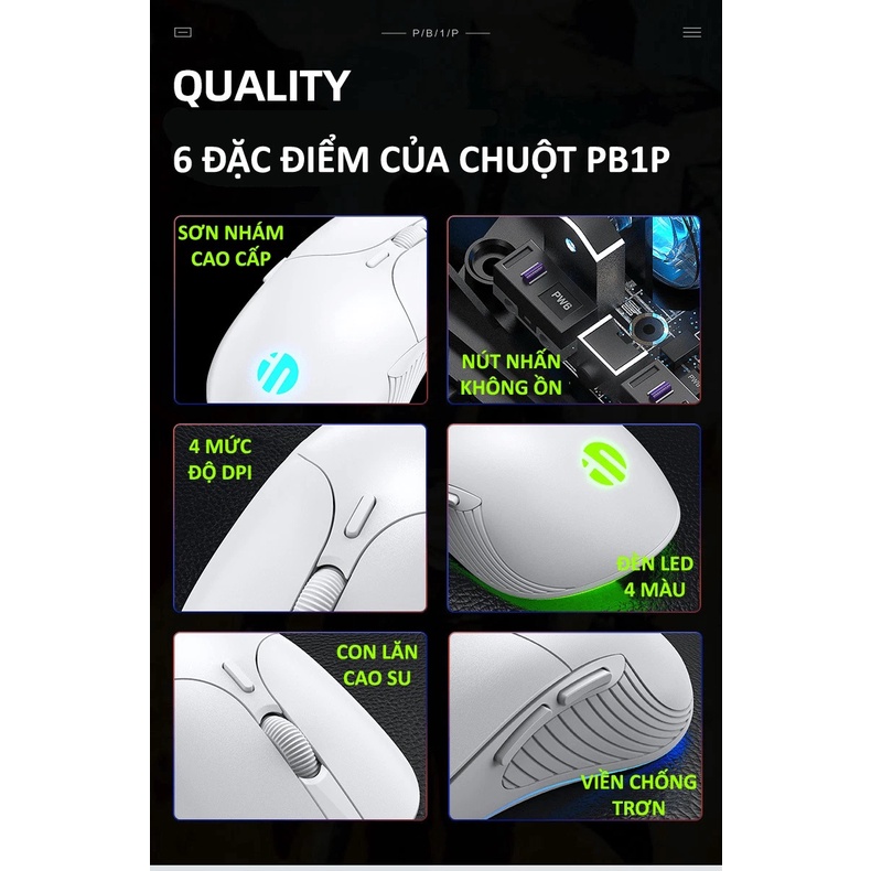 Chuột có dây INPHIC PB1P 6 nút với độ DPI lên đến 4800 phù hợp chơi game cho game thủ chuyên nghiệp