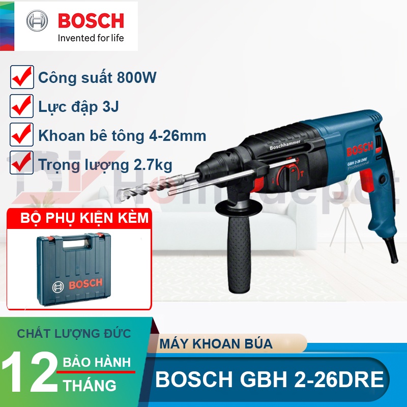 Máy khoan bê tông BOSCH GBH 2-26 DRE - 3 Chế Độ - Công Xuất 800W