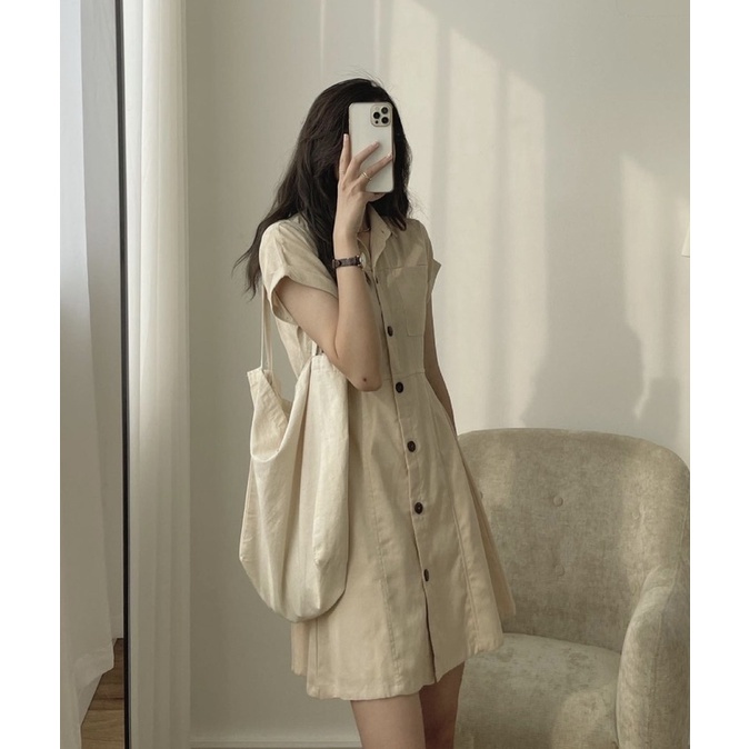 Váy đũi dáng chữ A cổ đức một hàng cúc [M15] | BigBuy360 - bigbuy360.vn