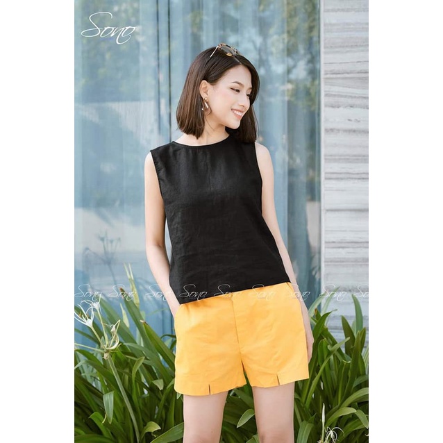 Sono - Áo Linen Hàng Thiết kế Kiểu Phối Hàng Nút Sau Trẻ Trung