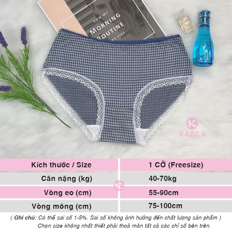 Quần lót nữ cotton cao cấp freesize mỏng nhẹ viền ren trái tim, đồ lót nữ mỏng phong cách cổ điển Kazila QLH52