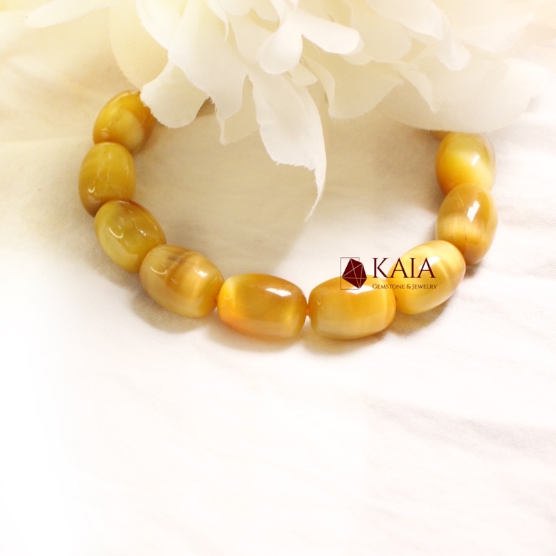 Vòng tay phong thủy Lu thống mắt hổ vàng tươi 10 li mệnh kim mệnh thổ phụ kiện thời trang KAIA