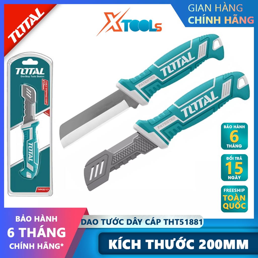 Dao tước dây cáp lưỡi thẳng TOTAL THT51881 | dụng cụ tuốt dây điện Kích thước 200mm, Chất liệu thép không gỉ, Có nắp vỏ