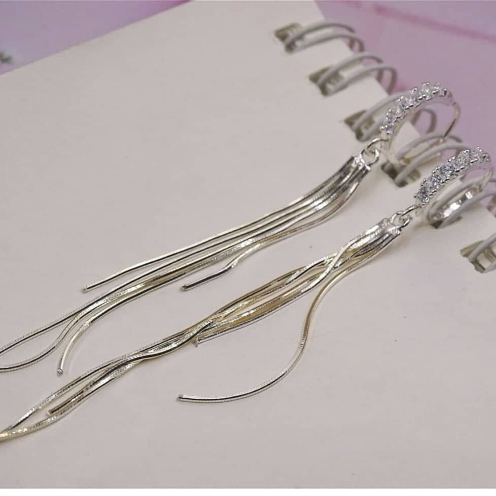 BÔNG TAI NỮ BẠC TA - BÔNG TAI TUA DÀI HÀNG HOT.