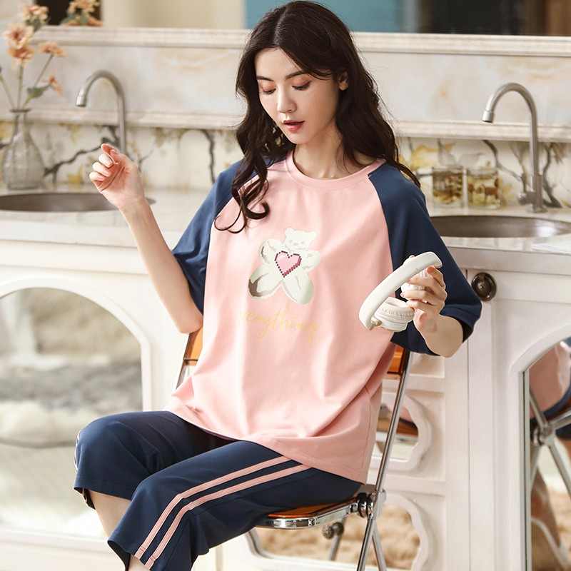 Bộ Đồ Ngủ Pijama Ngắn Tay Thời Trang Mùa Hè Cho Nữ