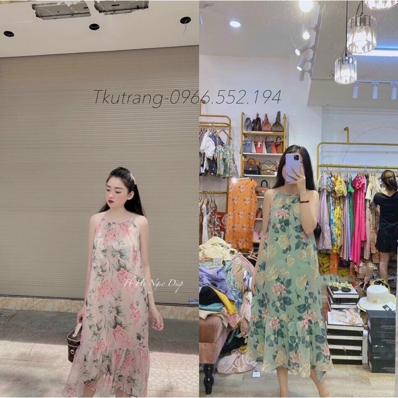 Váy bầu maxi 2 dây thời trang chất voan hai lớp mềm mịn hàng đẹp có size đến 90kg
