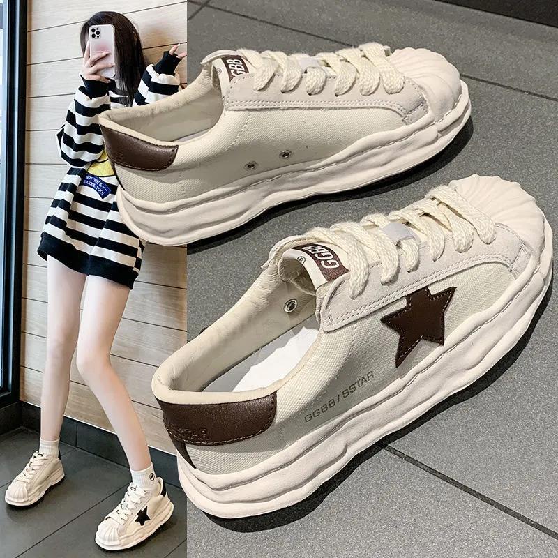 Giày Thể Thao Vải Canvas Đế Dày Hở Ngón Màu Trắng Dễ Phối Đồ Cho Nữ