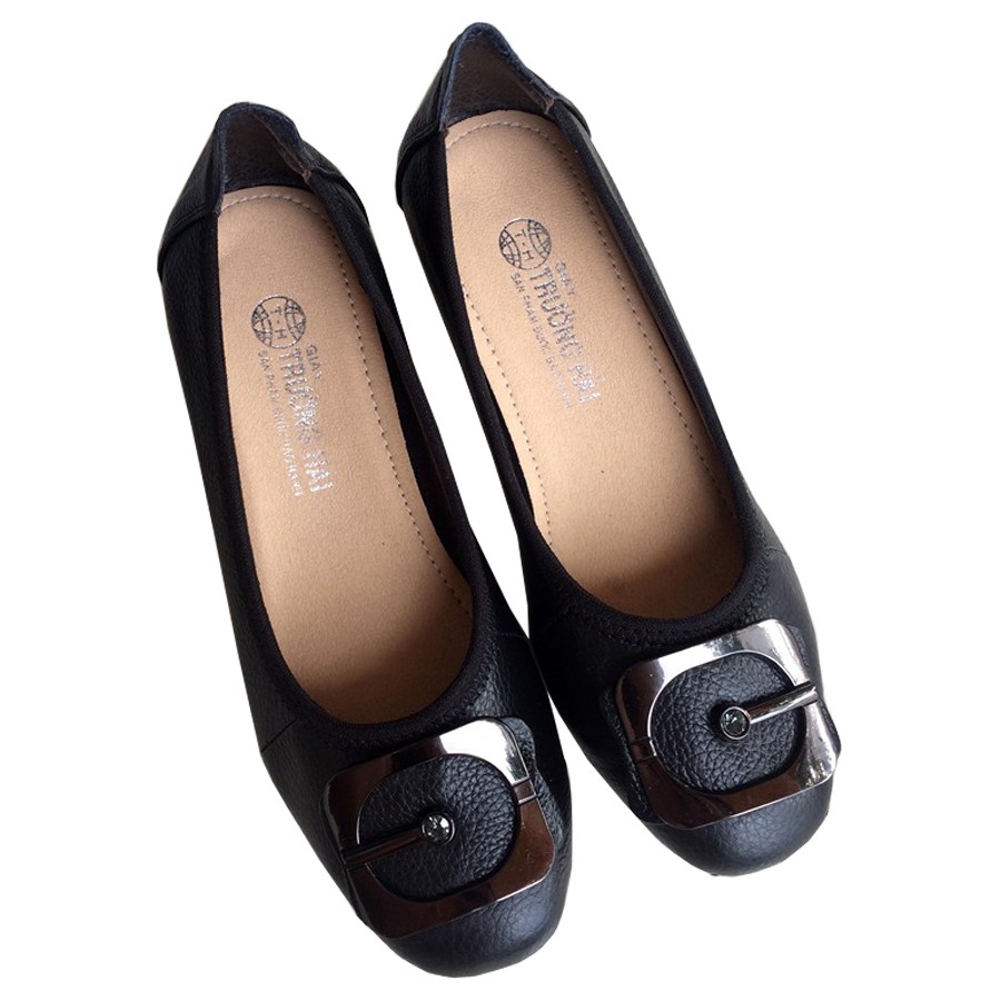 Giày đế xuồng nữ da bò cao 5cm màu đen TH DX277
