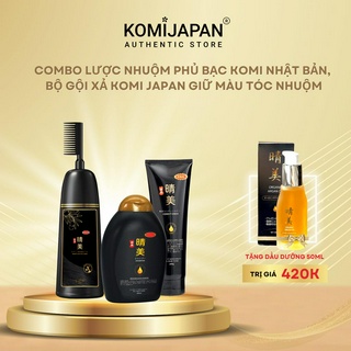 Combo lược nhuộm phủ bạc, dầu gội & dầu xả dành cho tóc nhuộm Komi Nhật Bản (350ml+385ml+280gr)