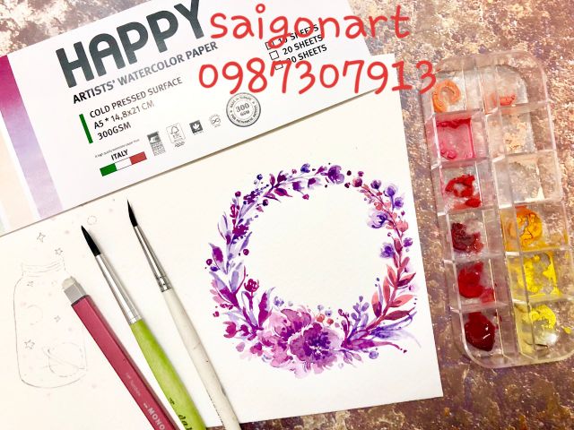 Giấy Vẽ Màu Nước, Tranh Mỹ Thuật HAPPY Ý 300g,250g,160g