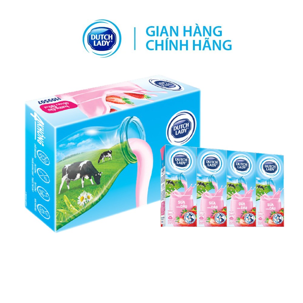 Thùng 48 Hộp Sữa Tươi Tiệt Trùng Dutch Lady Cô Gái Hà Lan Hương Dâu 48 x 180ml