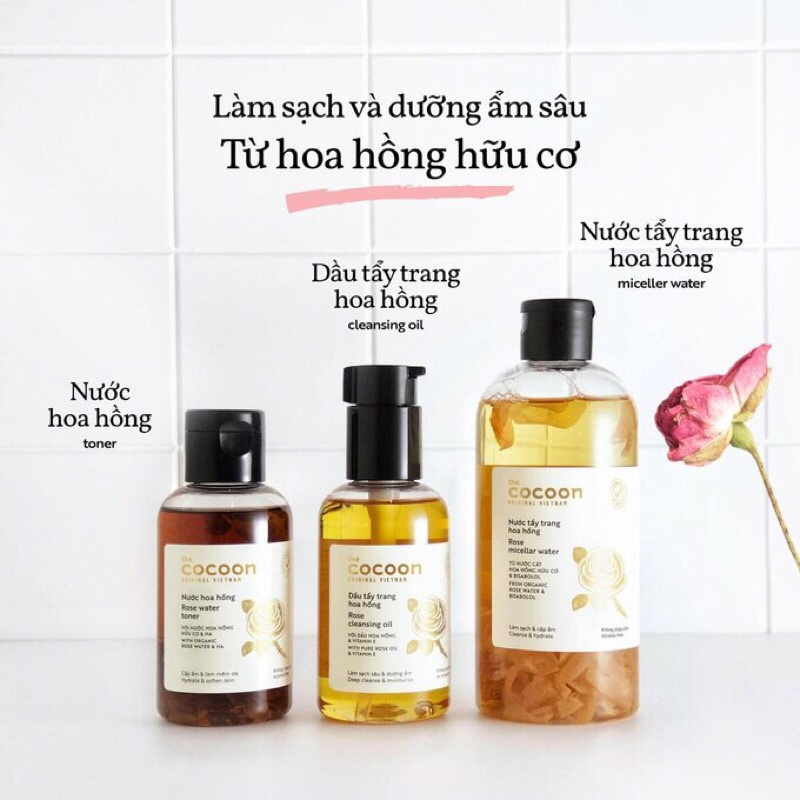 Nước hoa hồng Cocoon toner cấp ẩm và làm cho da mềm mại sáng mịn dung tích 140ml, 310ml hàng Việt Nam chất lượng cao