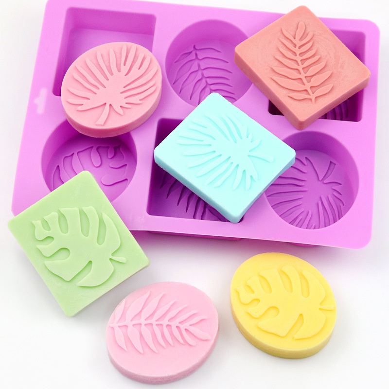 Khuôn Silicone Làm Bánh/Xà Phòng/Sô Cô La/Xà Phòng/Nến Thạch Hình Vuông Lá Cọ 6 Ngăn DIY Cho Gia Đình