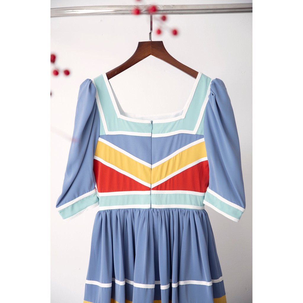 SÒ VINTAGE - MARIA Đầm xòe cổ vuông phối nhiều màu | BigBuy360 - bigbuy360.vn