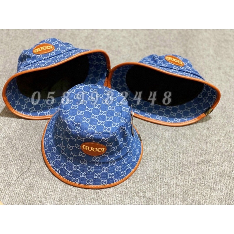 MŨ TAI BÈO JEANS VIỀN NÂU IN gg CỰC CHẤT