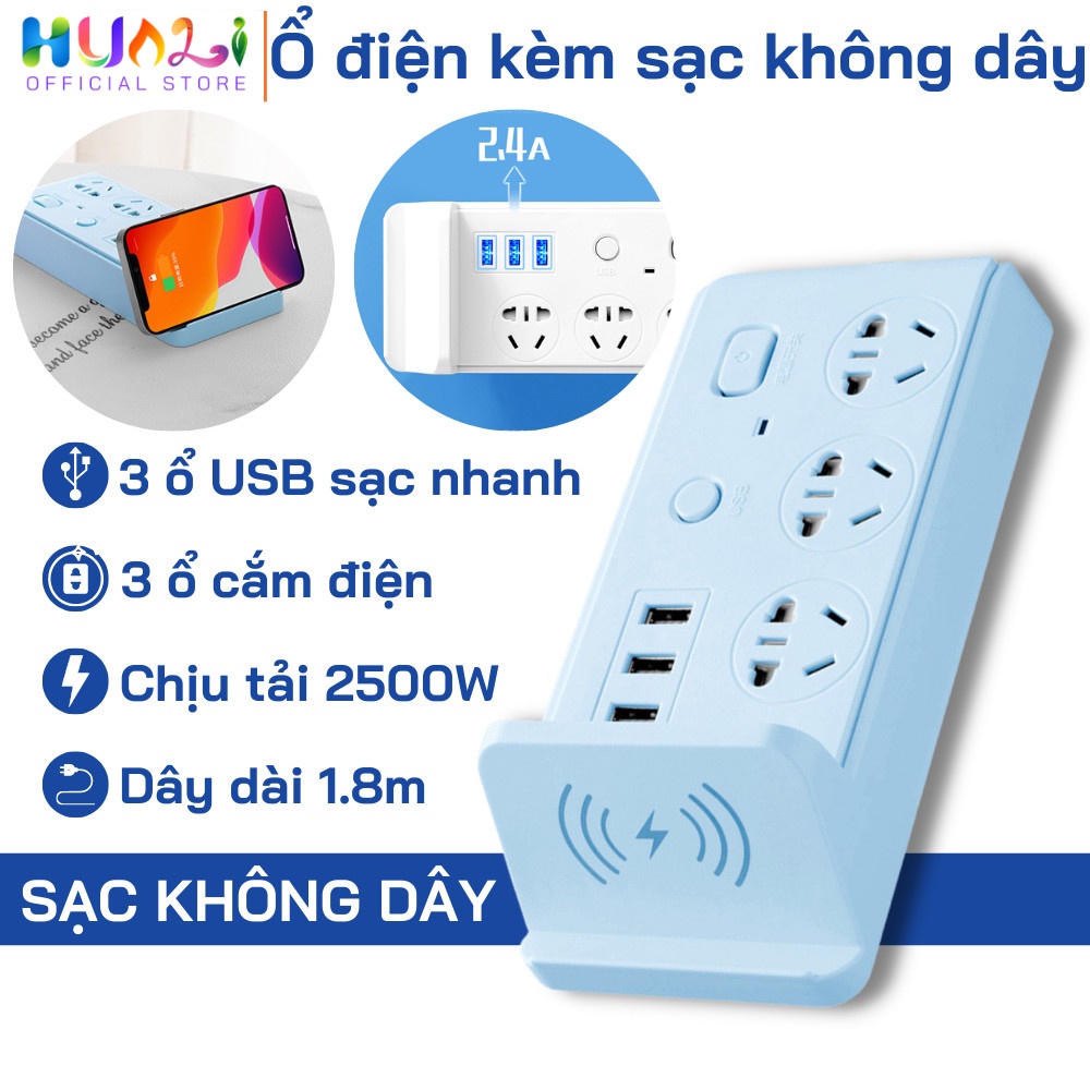 Ổ Cắm Điện Đa Năng Có Sạc Không Dây Kèm Đầu Cắm USB