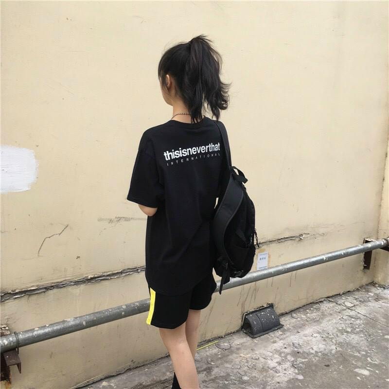 Áo thun phông logo tay nam nữ PINK tay lơ form rộng THIS IS NEVER THAT Unisex