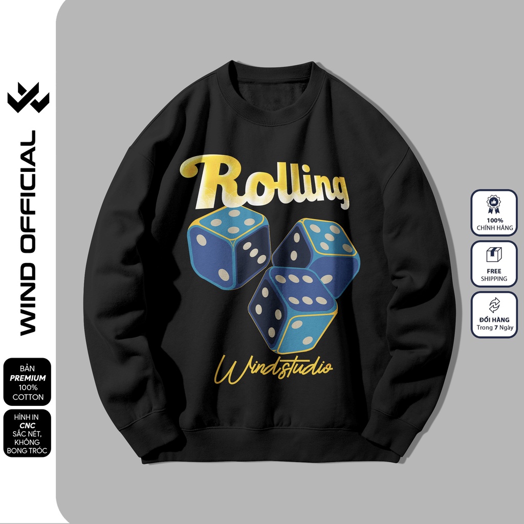 Áo sweater form rộng WIND unisex Rolling oversize tay dài thời trang nam nữ ulzzang