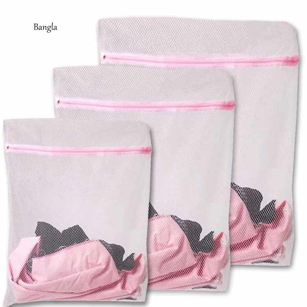 Set 3 túi lưới giặt quần áo có khóa kéo tiện lợi và bền