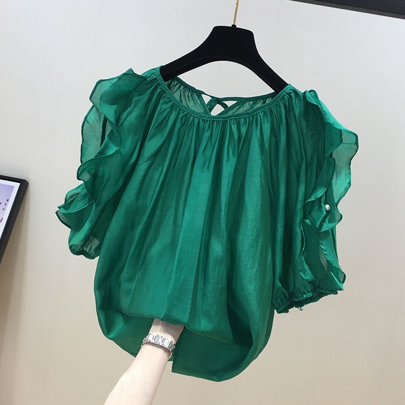 Áo Sơ Mi Chiffon Nhún Bèo Cỡ Lớn Phong Cách Hàn Quốc Ngọt Ngào Mùa Hè Mới Cho Nữ 2021