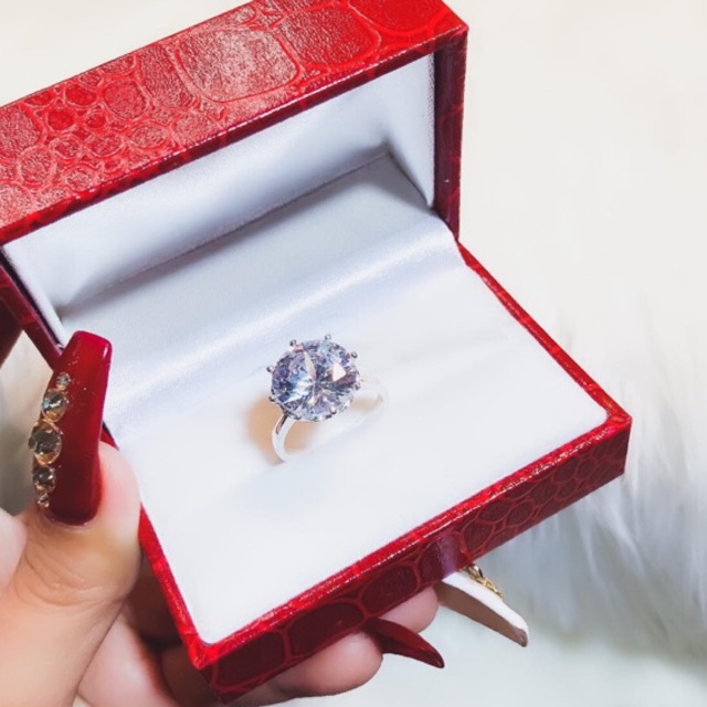 Nhẫn Nữ Bạc Ta Dáng Basic kèm Đá chủ 12ly Siêu Nổi Bật - Trang sức Vàng Bạc Hoà Thảo