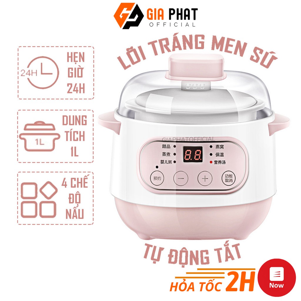 Nồi Hầm Cách Thủy Đa Năng 4 in 1, Nồi Hầm Nấu Chậm Dung Tích 1L, Ninh Nhừ,Nấu Cháo Đồ Ăn Dặm Cho Bé