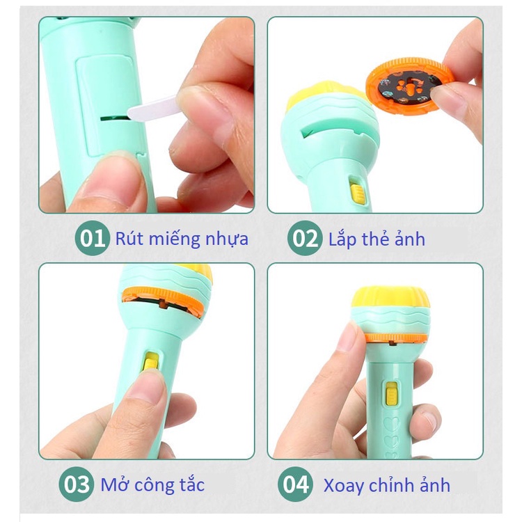 Đèn pin chiếu hình cho bé nhiều chủ đề ngộ nghĩnh, đèn pin kể chuyện cho bé chất liệu nhựa ABS an toàn