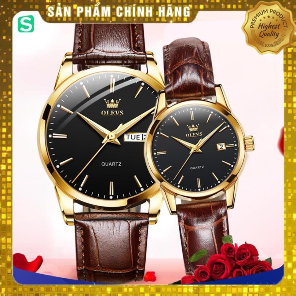 Đồng hồ đôi Olevs Nhật Bản,chống vô nước,dây da cao cấp,dạ quang,thạch anh,mặt tròn